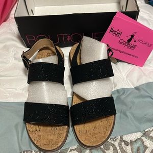 Corkys shimmer black sandal NWT